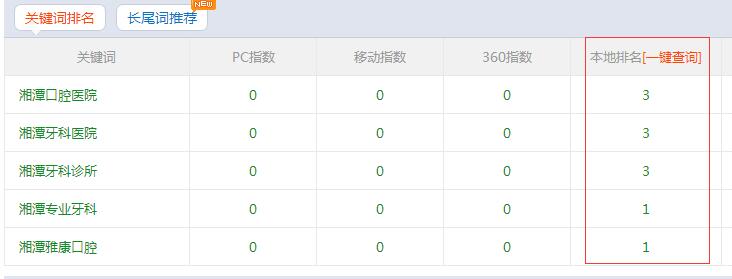 湘潭雅康口腔网站上线10天关键词排名情况
